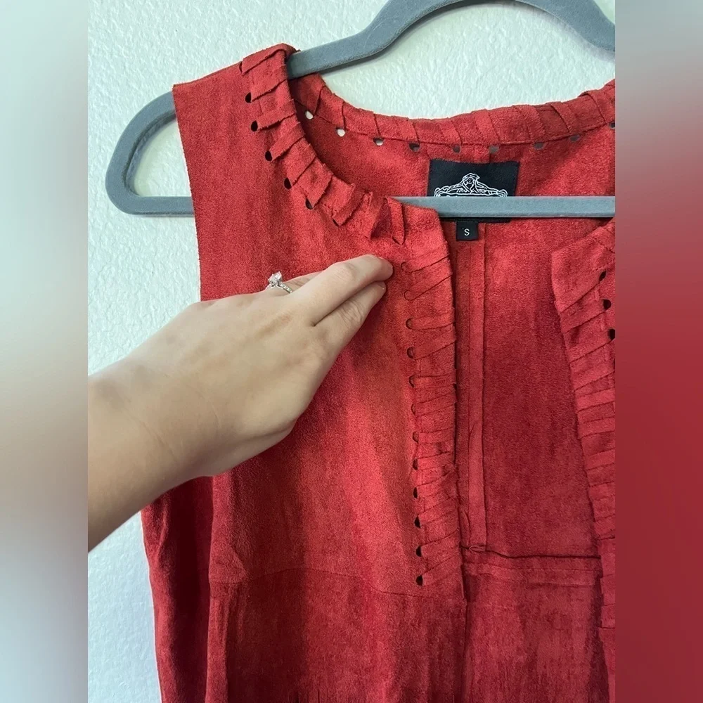Angie Fringe Woven Western Vest in Red Oxide Womens Size S NWOT